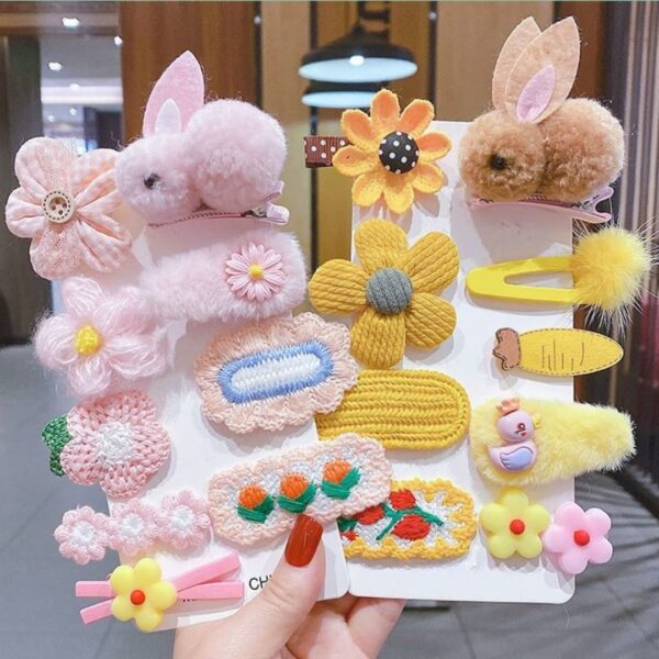 Kawaii 3D Plush Bunny & Flower Hair Clip Set (Multi-Piece Gift Card)